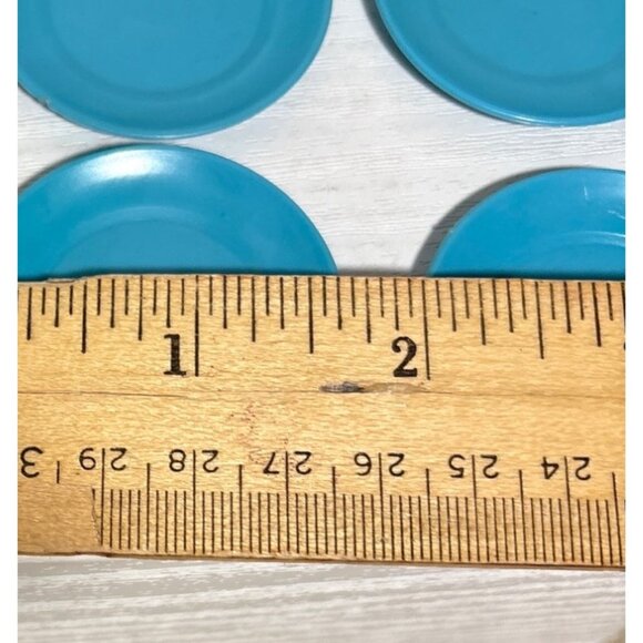 Marx Little Hostess Plates Blue Plastic Miniature Plates 7/16" Set Of 4 Vtg - Picture 5 of 6